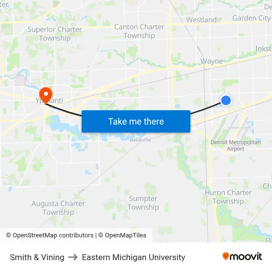Smith & Vining to Eastern Michigan University map