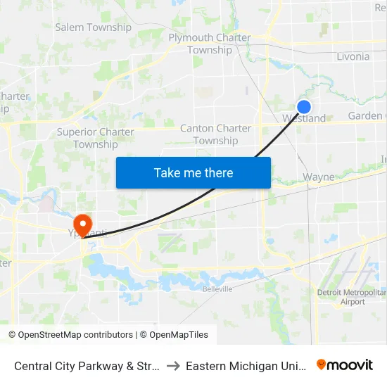 Central City Parkway & Strip Mall to Eastern Michigan University map