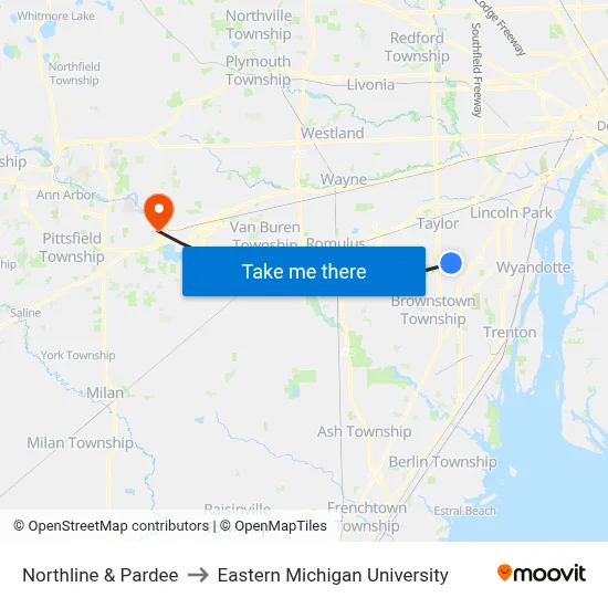 Northline & Pardee to Eastern Michigan University map