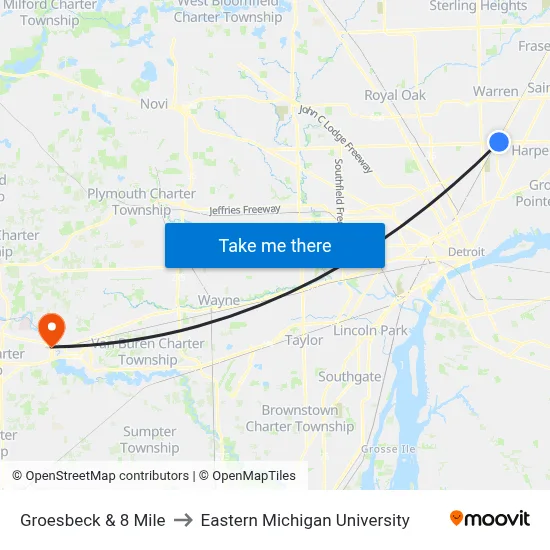 Groesbeck & 8 Mile to Eastern Michigan University map