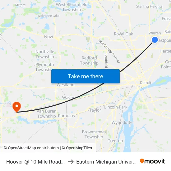 Hoover @ 10 Mile Road Nb to Eastern Michigan University map