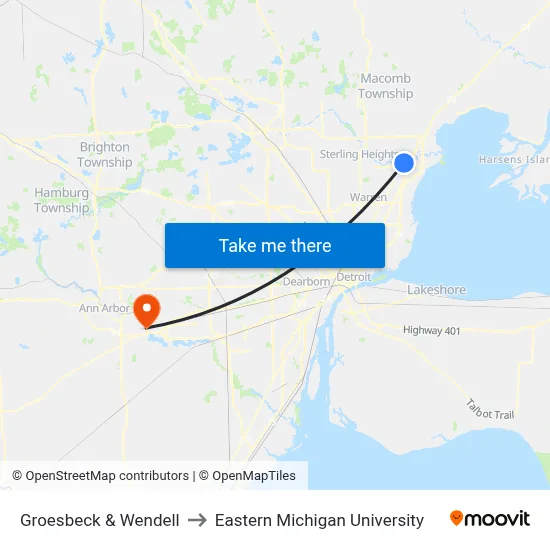 Groesbeck & Wendell to Eastern Michigan University map
