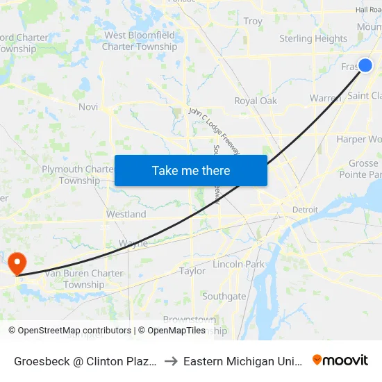 Groesbeck @ Clinton Plaza Drive to Eastern Michigan University map