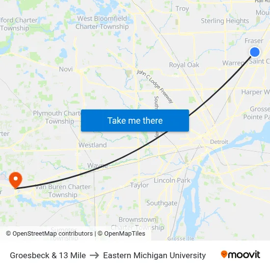Groesbeck & 13 Mile to Eastern Michigan University map