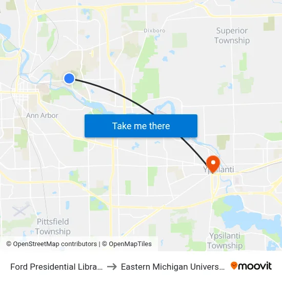 Ford Presidential Library to Eastern Michigan University map