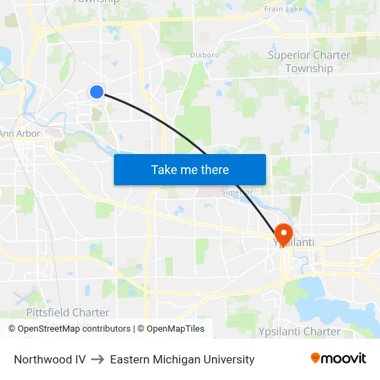 Northwood IV to Eastern Michigan University map