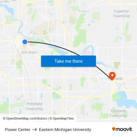 Power Center to Eastern Michigan University map