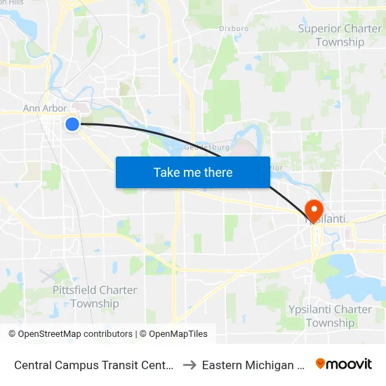 Central Campus Transit Center: Chemistry to Eastern Michigan University map