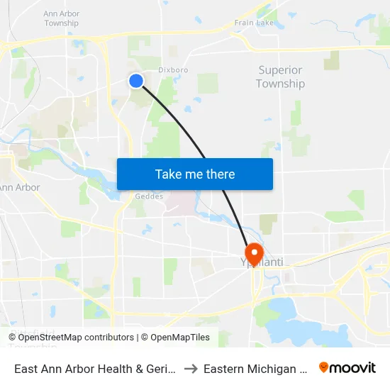 East Ann Arbor Health & Geriatrics Center to Eastern Michigan University map