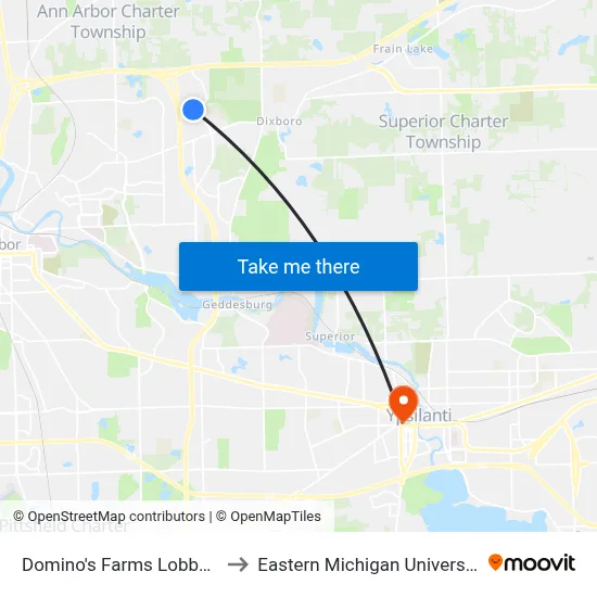 Domino's Farms Lobby A to Eastern Michigan University map