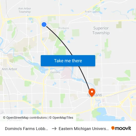 Domino's Farms Lobby C to Eastern Michigan University map