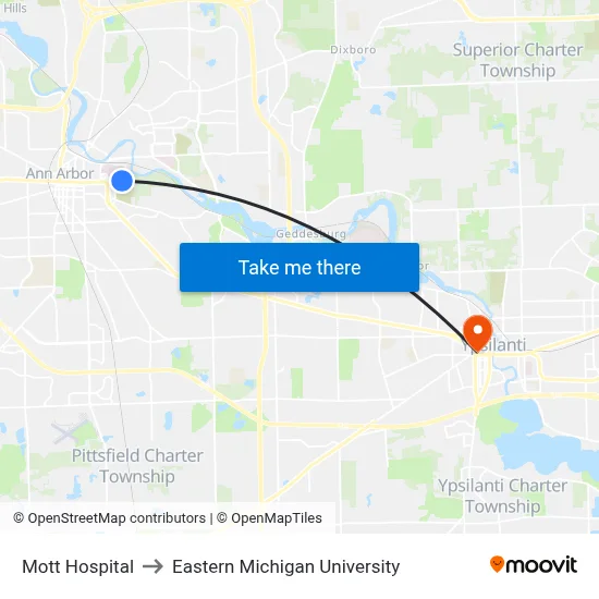 Mott Hospital to Eastern Michigan University map