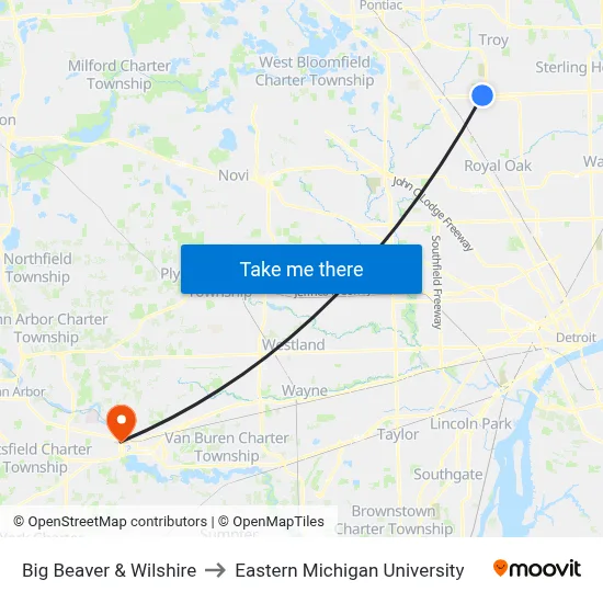 Big Beaver & Wilshire to Eastern Michigan University map
