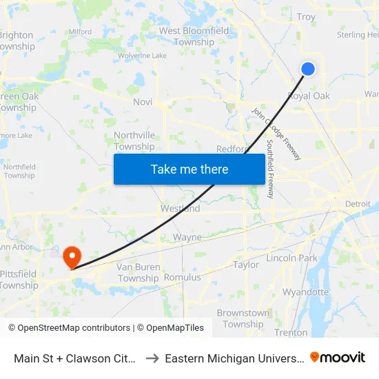 Main St & Clawson City H to Eastern Michigan University map