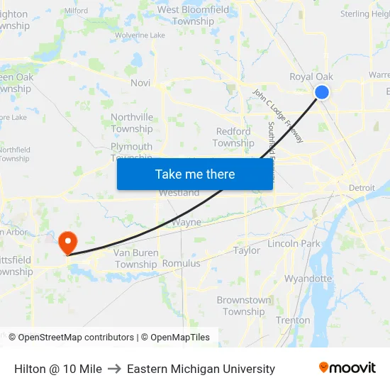 Hilton @ 10 Mile to Eastern Michigan University map