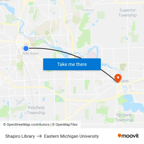 Shapiro Library to Eastern Michigan University map