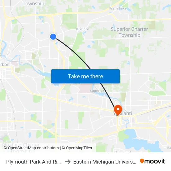 Plymouth Park-And-Ride to Eastern Michigan University map