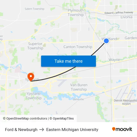 Ford & Newburgh to Eastern Michigan University map