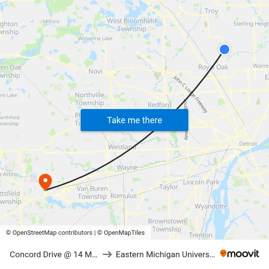Concord & 14 Mile to Eastern Michigan University map