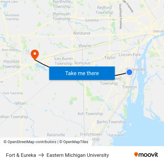 Fort & Eureka to Eastern Michigan University map