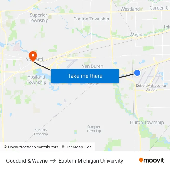 Goddard & Wayne to Eastern Michigan University map