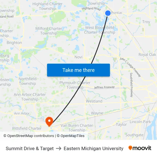 Summit Drive & Target to Eastern Michigan University map