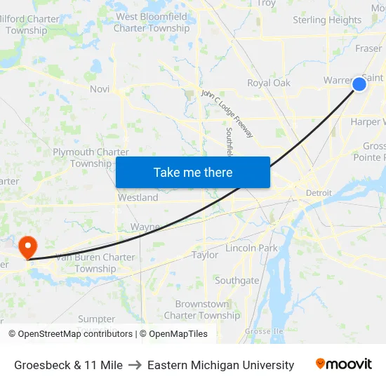 Groesbeck & 11 Mile to Eastern Michigan University map