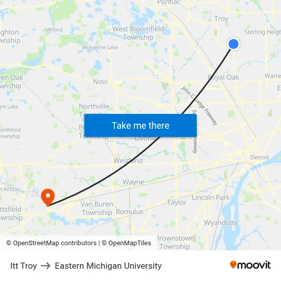 Itt Troy to Eastern Michigan University map