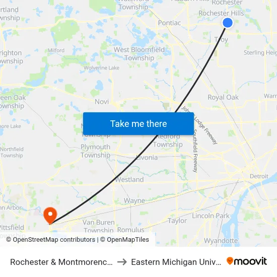 Rochester & Montmorency (Sb) to Eastern Michigan University map