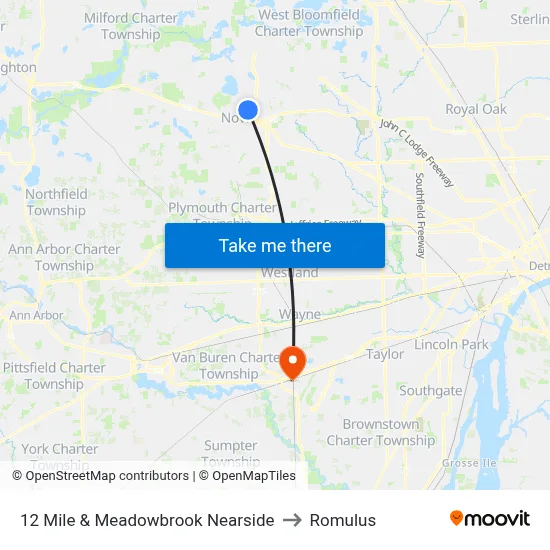 12 Mile & Meadowbrook Nearside to Romulus map