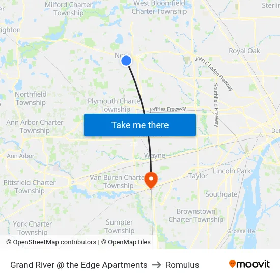 Grand River @ the Edge Apartments to Romulus map
