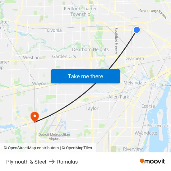 Plymouth & Steel to Romulus map