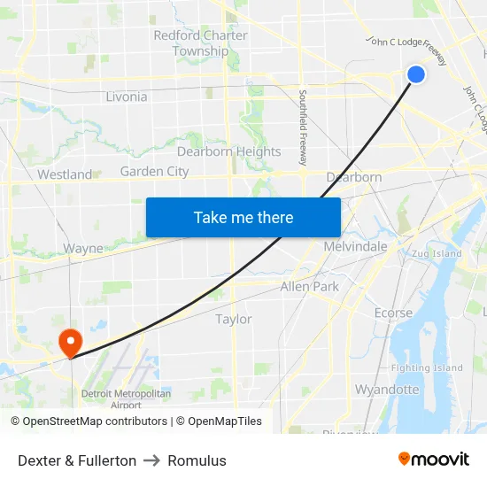 Dexter & Fullerton to Romulus map
