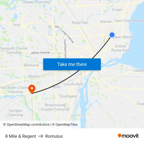 8 Mile & Regent to Romulus map