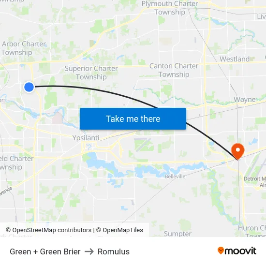 Green + Green Brier to Romulus map