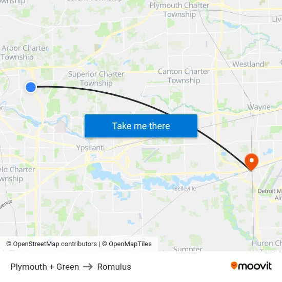 Plymouth + Green to Romulus map