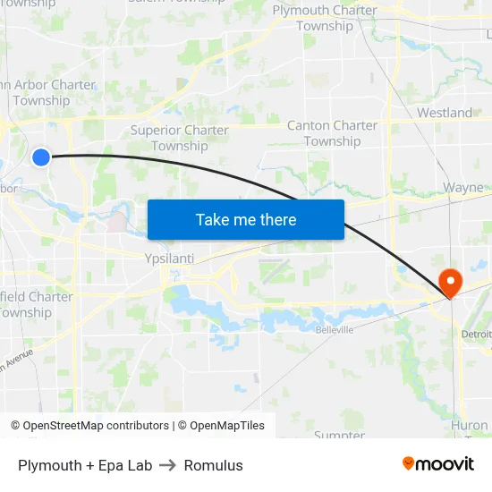 Plymouth + Epa Lab to Romulus map