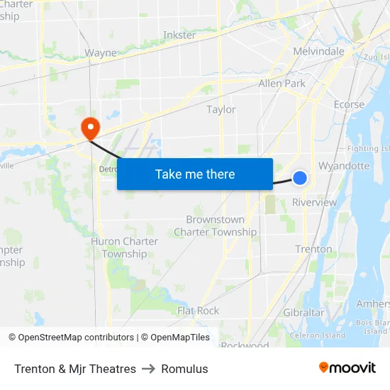 Trenton & Mjr Theatres to Romulus map