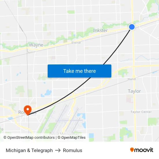 Michigan & Telegraph to Romulus map