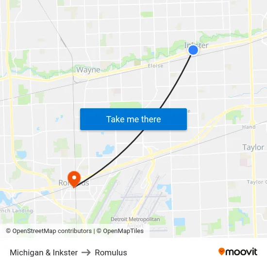 Michigan & Inkster to Romulus map