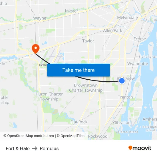 Fort & Hale to Romulus map