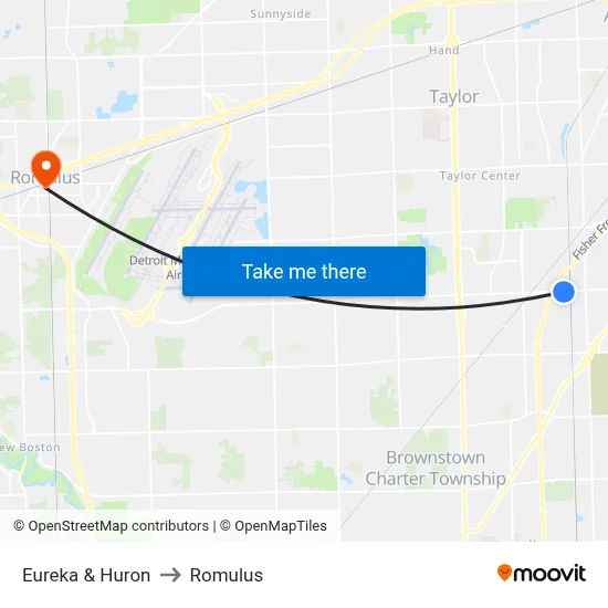 Eureka & Huron to Romulus map