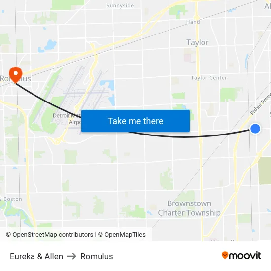 Eureka & Allen to Romulus map