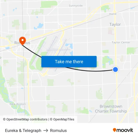 Eureka & Telegraph to Romulus map