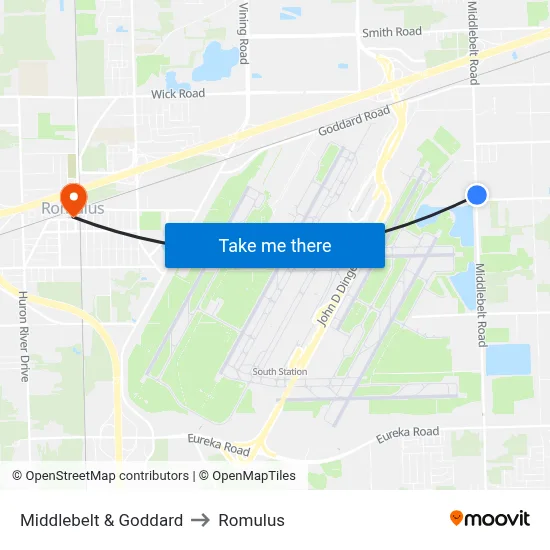 Middlebelt & Goddard to Romulus map