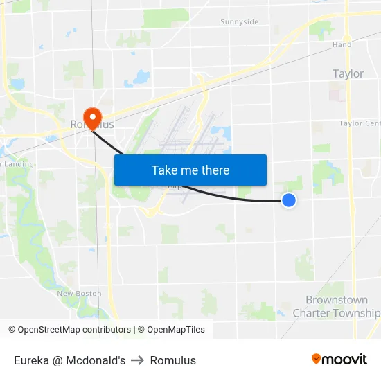 Eureka @ Mcdonald's to Romulus map