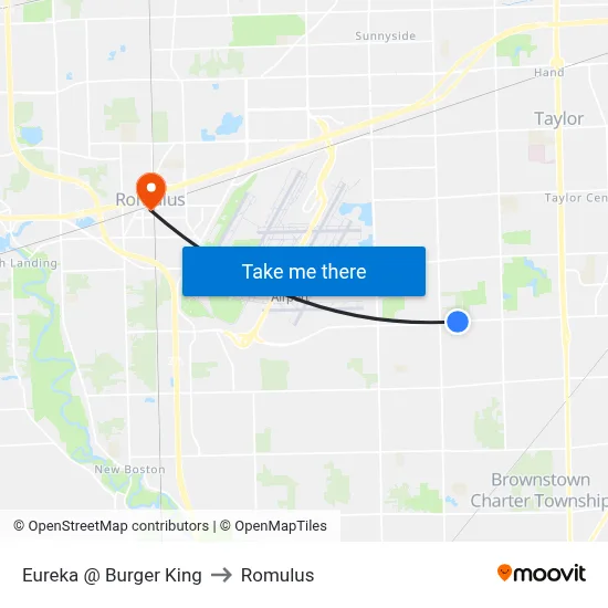 Eureka @ Burger King to Romulus map