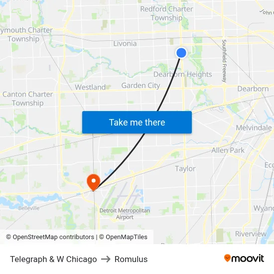 Telegraph & W Chicago to Romulus map