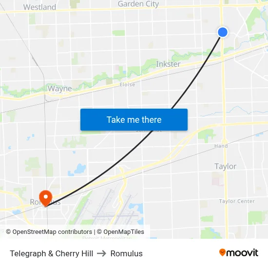 Telegraph & Cherry Hill to Romulus map