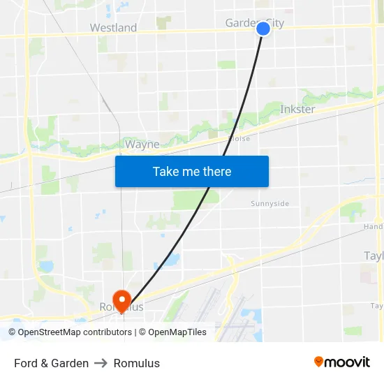 Ford & Garden to Romulus map